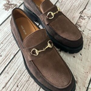 Marc Nolan Blake Triple Brown Suede Loafers with Gold Accent